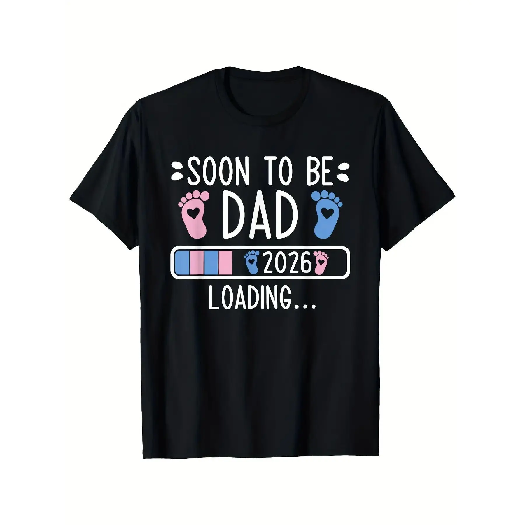 2026 Soon-to-Be Dad Loading Pregnancy Announcement Men's Vintage Casual T-Shirt - Unisex 100% Cotton Retro Streetwear Shirt, Slightly Elastic Round Neck Short-Sleeve Top with Footprints & Progress Bar for Expecting Fathers
