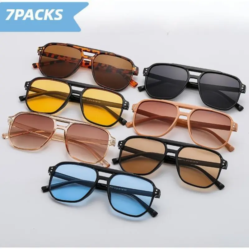 Unisex 7-Pack Retro UV Protection Square Frames Sunglasses - 2026 New Arrival, Lightweight Solid PC Frames, Portable Sports & Outdoor Wear (TikTokShop Black Friday, Christmas)