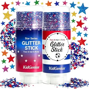 KidGenius Star Series Glitter Stick, Face Hair & Body Glitter, No Mess Easy Apply Glitter Makeup, Safe for Kids, Perfect for 4th of July, Summer Parties, Festivals & Daily Use
