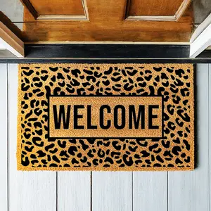 Welcome Cheetah Print - Funny Doormat - Coir Door Mat - Welcome Mat - Home Decor - Front Porch - Cute Gift - Girlfriend Gift 5364**