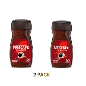 NESCAFÉ CLÁSICO Instant Coffee Dark Roast 1 Jar 7 Oz Pack of 2 Premium Quality Easy Preparation 100 Cups Beverage - Bean