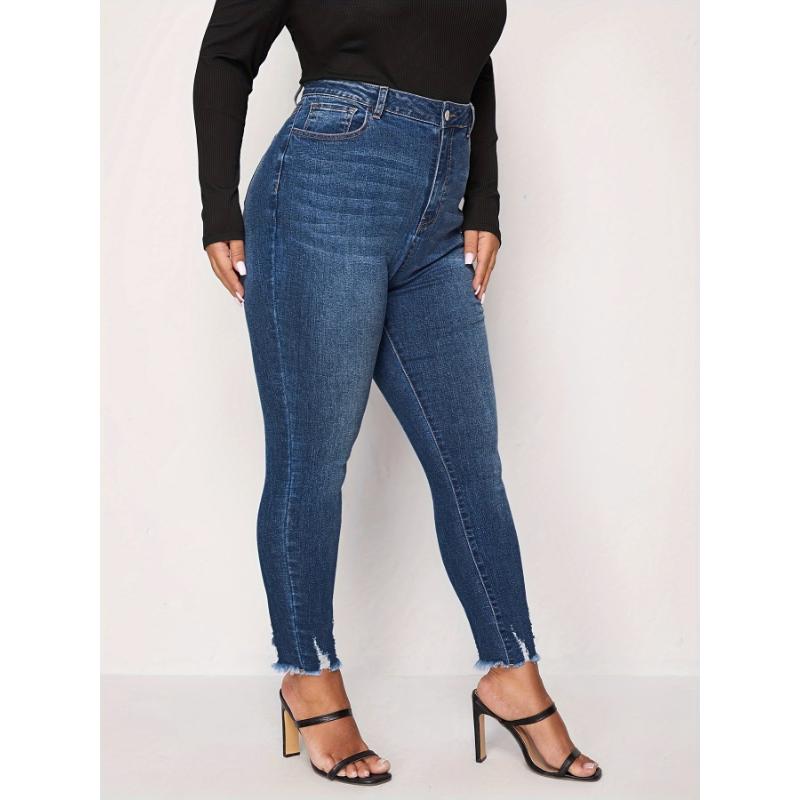 Women's Extra Size Skinny Ripped Jeans for Women Full Length Stretchy Denim Jeans Pants Full Length Pencil Denim Jeans Pants