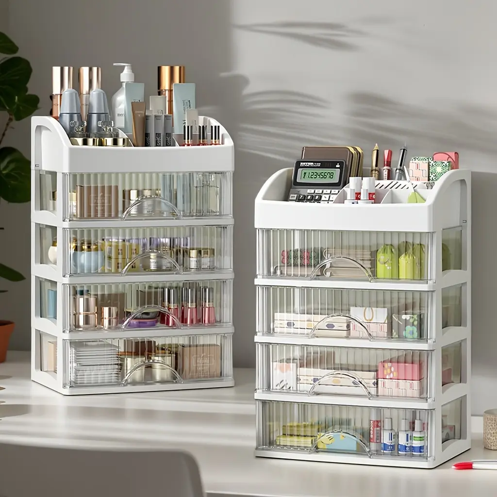 girls must have transparent makeup storage box, Cosmetic organizer box, lipstick at a glance, luxury desktop organizer, full storage of facial masks and skin care products, Multilayer Storage, Clear Makeup Organizer, and bathroom