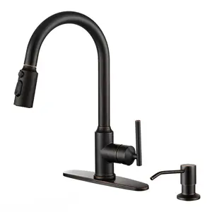 WOWOW Oil Rubbed Bronze Kitchen Faucet, Stainless Steel High Arc Single Handle Pull Down Kitchen Faucet for Kitchen Sink Faucet with Soap Dispenser