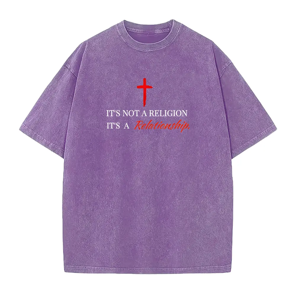 Christian Faith T-Shirt - It's Not Religion, It's Relationship Bible Verse Tee with Cross Design - Soft Everyday Church Apparel for Men & Women - Black Shirt W Red Lettering - Classic Retro Sty