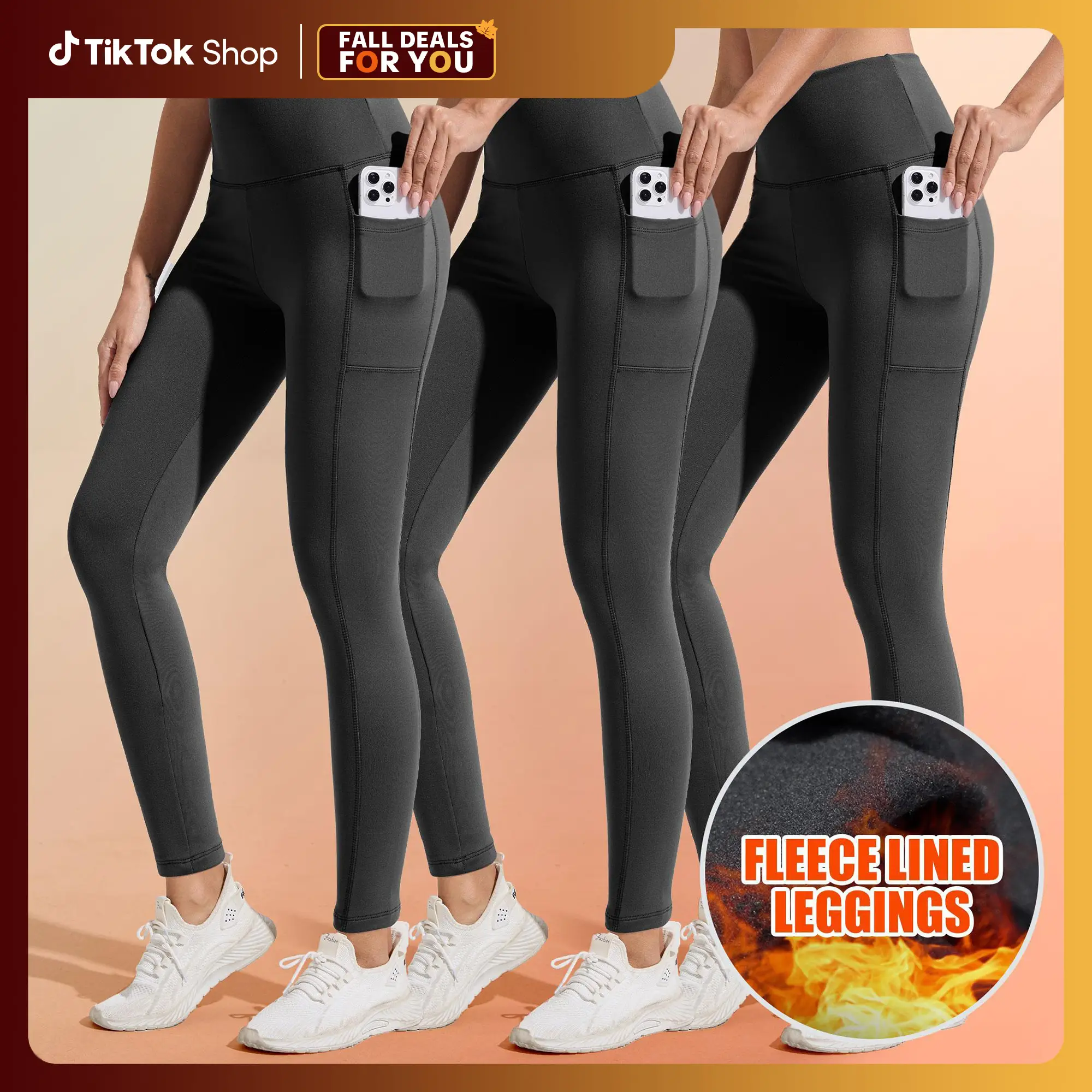 [Size up recommended] Viconow Fleece Lined Leggings for Women with Pockets-High Waist Tummy Control Soft Warm Yoga Workout Pants