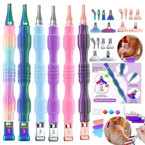 Macaron Color DIY Diamond Painting Pen Set, Craft, Includes 6 Metal Drill Bits, Roller, Storage Box, Brush, Resin Clay, 5D Diamond Art Tools