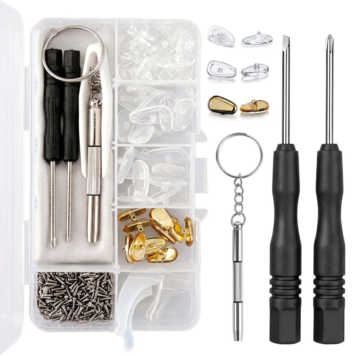 25 Pairs Soft Silicone Air Cushion Eyeglass Nose Pads, Anti-Slip Screw-In Replacement Pads with Screws & Mini Screwdriver, Glasses Repair Kit for Eyeglasses, Sunglasses & Reading Glasses