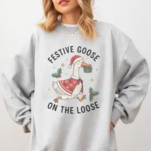 Christmas Festive Goose On The Loose Sweatshirt - Ash Grey - Christmas