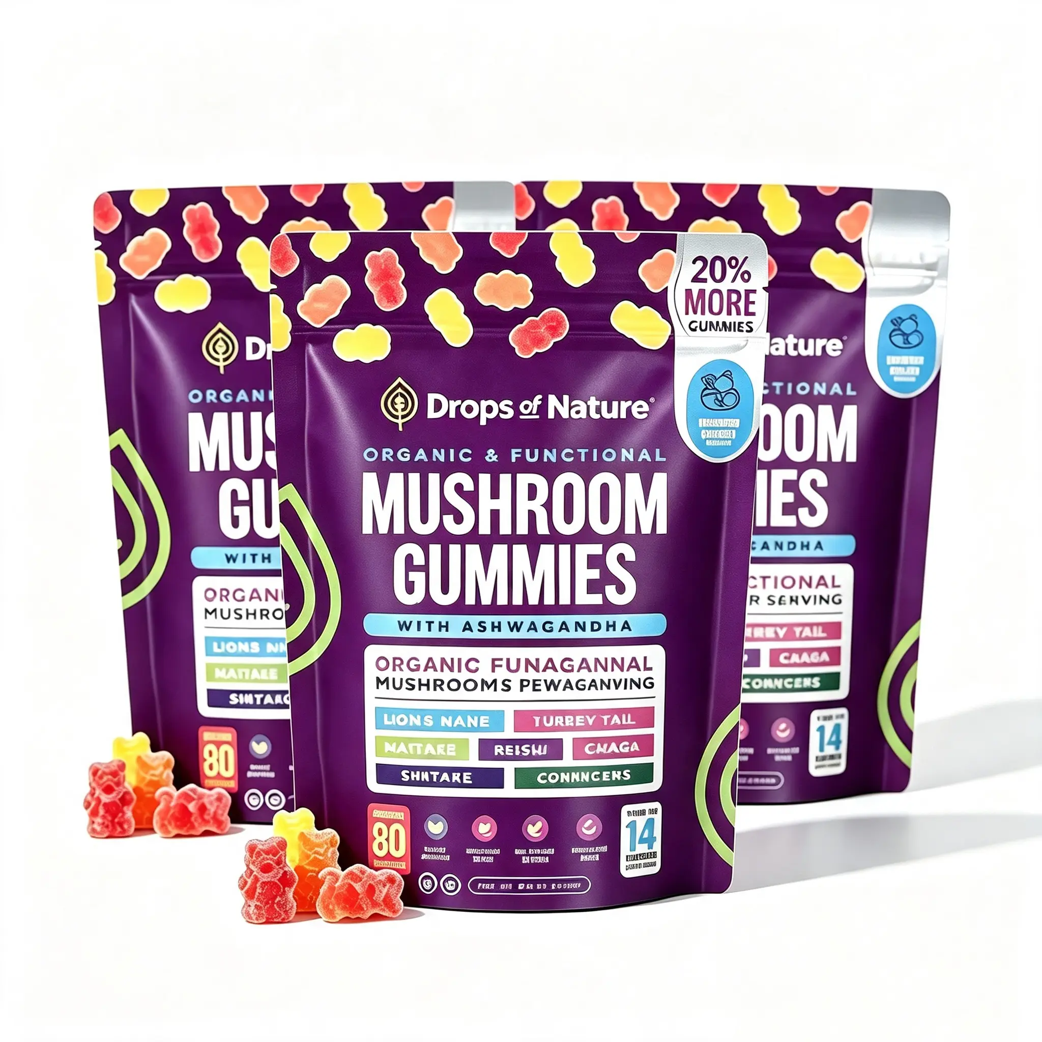 【3 pack】Mushroom Gummies Featuring Lion’s Mane, Organic Reishi, Turkey Tail, Boosts Energy and Stamina Sports, and Fitness 80 Gummies, All Natural Sleep Gummy Supplement