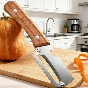 Premium Vegetable Peeler with Wooden Handle and Bottle Opener Stainless Steel Blade Kitchen Tool for Fruit Apple Potato Pumpkin Papaya Zucchini