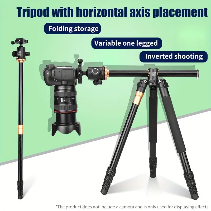 Heavy-Duty Tripod with Horizontal Axis Folding Mechanism, Adjustable Height & Inverted Shooting Mode, Sturdy Base & Smooth Pan/Tilt Head for DSLR/Camcorder, Portable Foldable Tripod, Lightweight Portable Tripod for Video/Photo Shooting