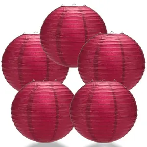 5-Pack 14 Inch Velvet Red Parallel Ribbing Round Paper Lantern