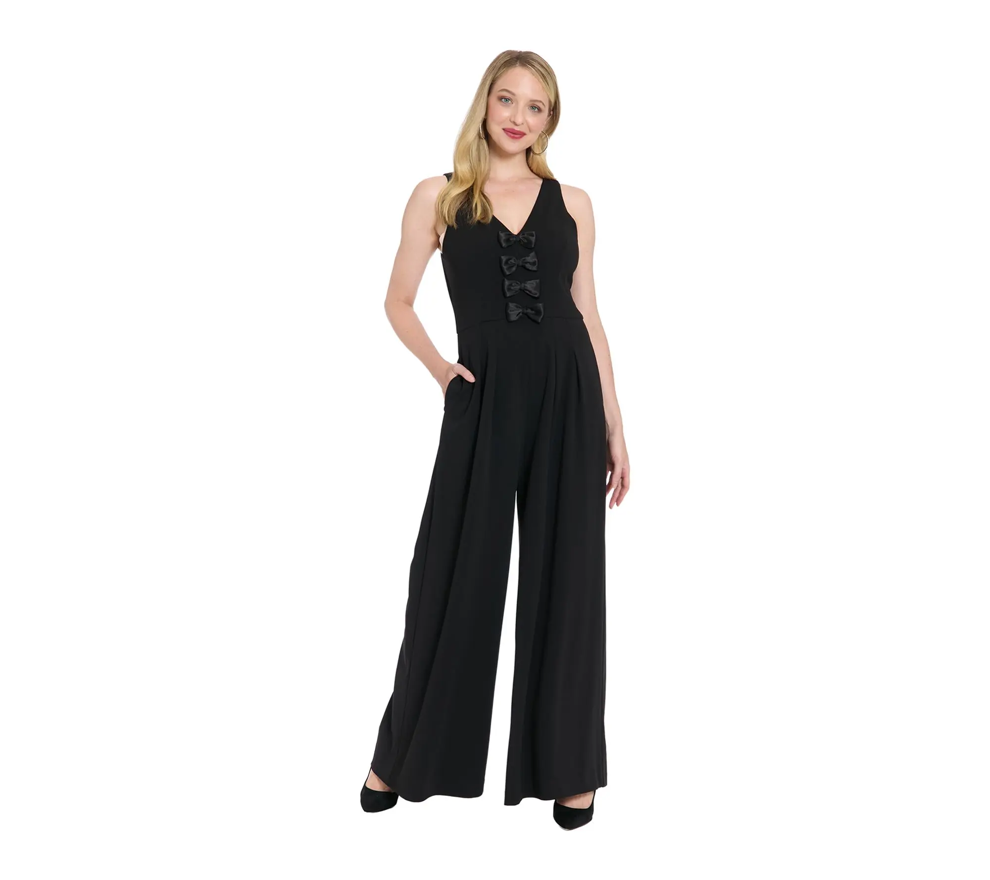 London Times Bow Tie Wide Leg Jumpsuit