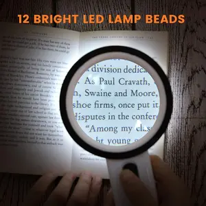 30X Jumbo Handheld Magnifying Glass w/ 12 Bright LED Light Illuminated Magnifier