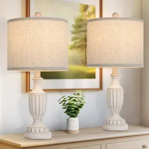 MATULSA  Farmhouse Living Room Table Lamps Set of 2, Rustic Vintage Table Lamps for Bedroom Nightstand, Antique Bedside Desk Lamps with Linen Shade, 22’’ Traditional Resin Lamp Sets for Mother's Day