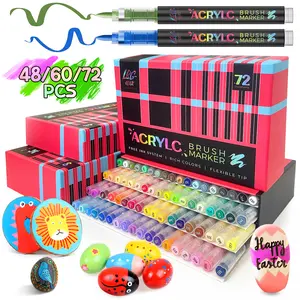 Acrylic Paint Art Marking - 48/60/72-color pcs marker pen set, Artist Fine and brush Tip marking Children and adults coloring book Notes, card writing, Ston Doodles, DIY crafts, Painting Art Supplies kit