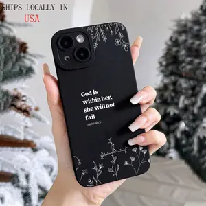 1pc Minimalist Solid Color Line Leaf God Slogan Pattern Cat Eye Black Full Cover Mobile Phone Case Suitable for iPhone 11/12/13/14/15/16 Pro Max Protector Screen Protector Wireless Protection