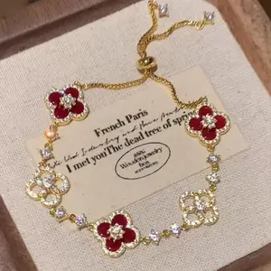 2025 New Light Luxury Four-leaf Clover Hollow Adjustable Bracelet Advanced Temperament Charm Bracelet Elegant Hand Jewelry for Women