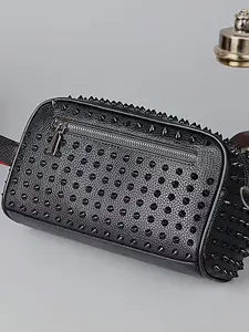 Men's Punk Rivet Studded Crossbody & Clutch Bag, 2-in-1 Convertible PU Leather Sling Bag with Detachable Strap, Multi Compartment Casual Shoulder Bag for Street Style, Perfect Gift For Men