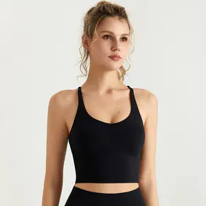 Women's Padded Sculpting Strappy-Back Sporty Activewear Sports Bra - Sling Vest Outerwear with Integrated Fixed Chest Pad, Shock-Proof for Yoga & Fitness, Padded Sports Bras, Sculpting Sports Bras