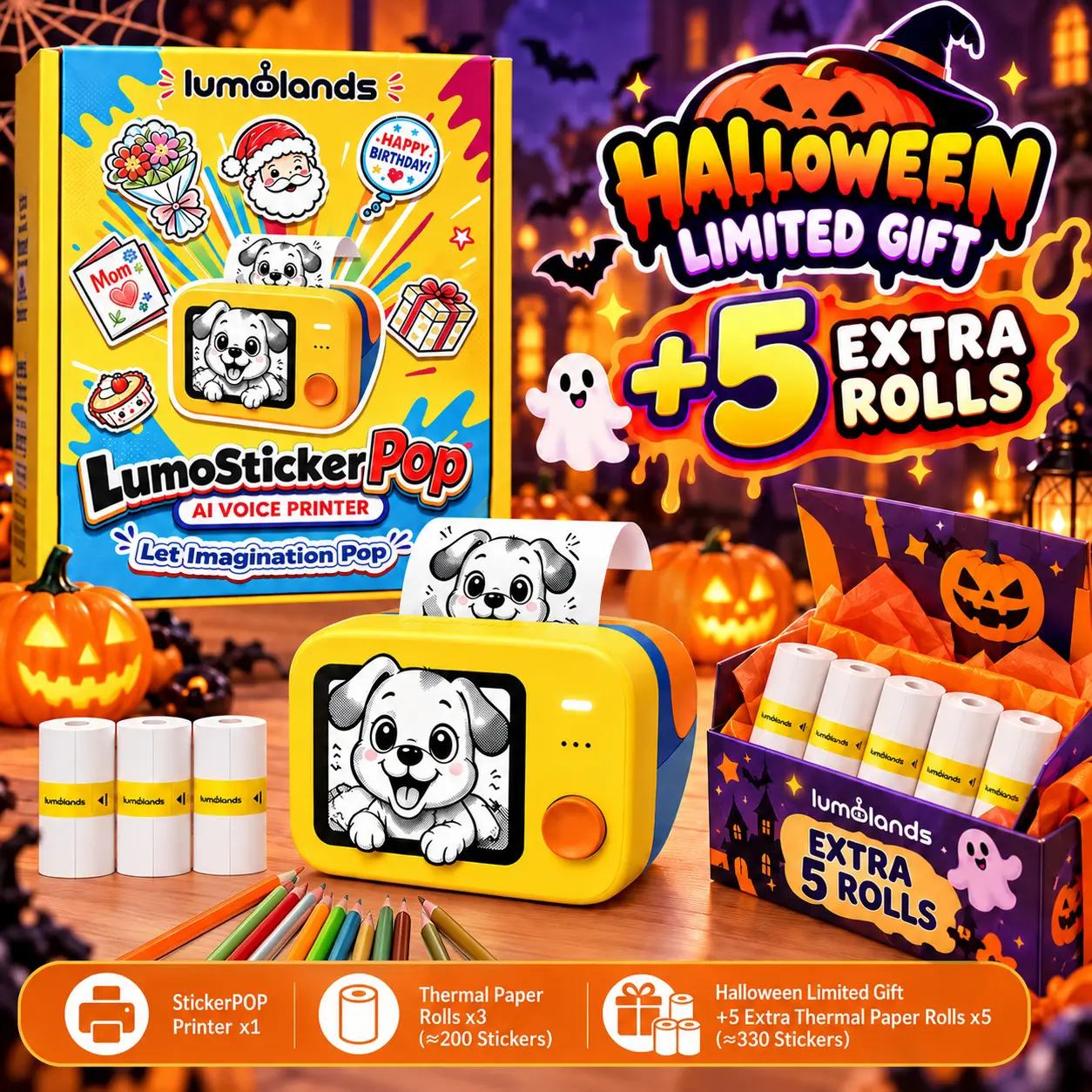 Lumolands StickerPOP | AI Voice-Powered Sticker Printer | Turn Imagination Into Real Creations | Screen-Free, Portable, Inkless & Kid-Safe Design for Ages 5+ | Imagination, Focus & Self-Expression | Perfect for Home, School, Travel, Parties & Gifts