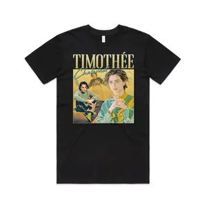 Timothee Chalamet Homage Graphic T-Shirt - Vintage Gothic Style, Fitted Cotton Crew Neck Tee for Men Casual Fashion