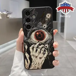 Straight Edge Phone Case Compatible with Galaxy S23 Ultra S24 Plus S25 S22+ Horror Devil Eye Pattern Full Body Protection Shockproof Soft Liquid Silicone Cover Cellphone Protective