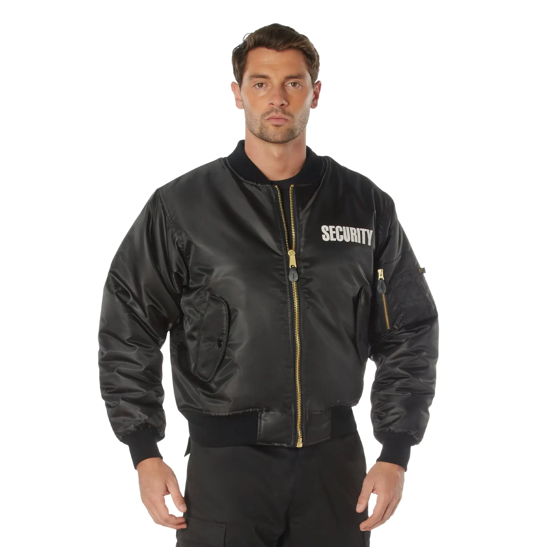 Black - SECURITY Air Force MA-1 Flight Jacket Bomber US Military Style Reversible Coat