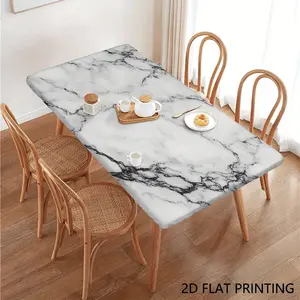 1pc Marble Tablecloth with Marble Pattern  Elegant White & Grey Marble Design Durable Fabric Rectangular Table Cover for Farmhouse Kitchen Dining Table Indoor/Outdoor Use Marble Texture Tabletop Protector Easy Clean