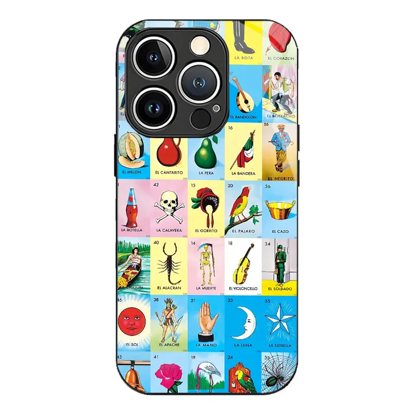 Loteria Pattern Silicone Cellphone Case with Tempered Glass Protector - Anti-Drop, Anti-Sweat, Shockproof Rugged Casing Cover for iPhone 17 Pro Max, 16/15/14/13/12/11 Plus, Air, Xs & Samsung A03-A56, S10-S25 Series Smartphone Accessories