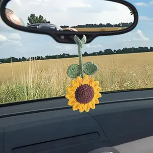 Sunflower Design Car Rearview Mirror Hanging Ornament, Flower Design Car Mirror Pendant, Car Interior Decoration Accessories, Car Trinkets, Car Accessory