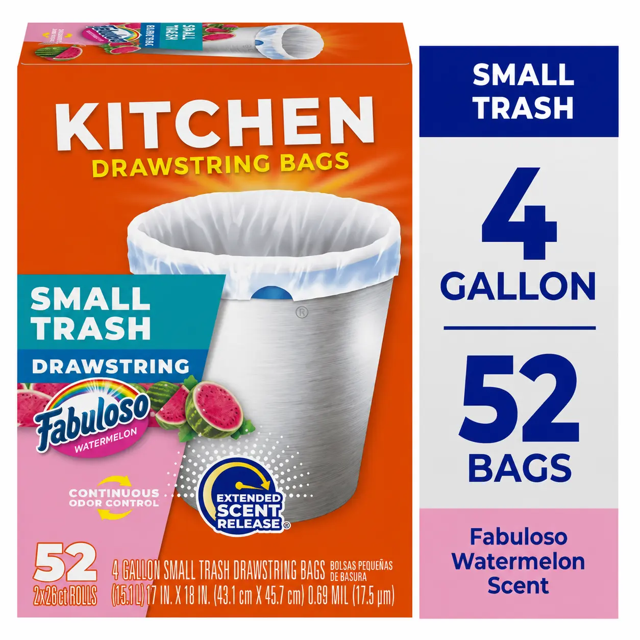 Small Trash Bags, 4-Gal Drawstring, Odor Control, Reliable Home Care Supplies, 52 Count