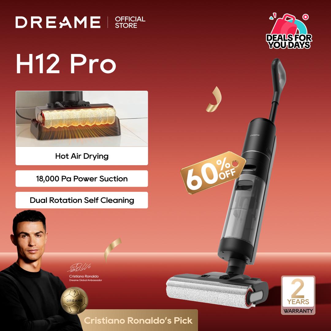 【Super Brand Day】DREAME H12 Pro Select Vacuum Mop, Wet Dry Vacuum Cleaner, Smart Floor Cleaner Cordless Vacuum and Mop for Hard Floors, One-Step Edge to Edge Cleaning with Hot Air Drying Black
