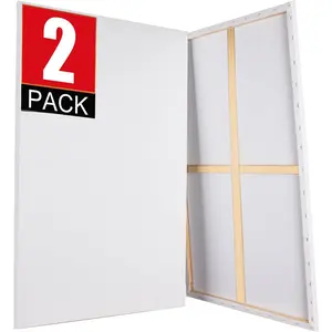 Stretched Canvases for Painting 2 24x36 Canvas Large Canvas for Painting, White Painting Canvases for Acrylic, Oil, Tempera, Watercolor or Other Paints (2Pack)