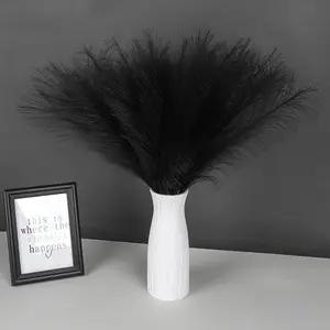 30 Pcs Pampas Grass Black Decor 21.7" Fluffy Faux Short Pampas Grass Artificial Small Pompas Grass Flower Vase Filler for Home Wedding Living Room Wall Party Decoration