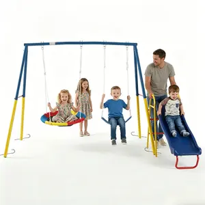 Heavy Duty Metal Swing Set - 440lbs Capacity, 32in Saucer & 26.2in Belt Seat, Backyard Outdoor Playground Equipment for Kids
