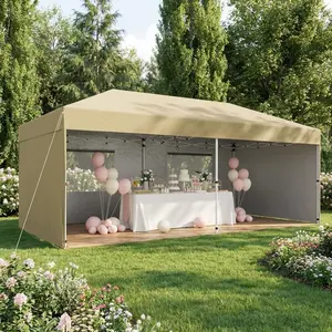 Garvee 10'x20' Waterproof Pop-Up Canopy Tent - Portable Instant Party Gazebo with 4 Sidewalls & 12 Stakes | Heavy-Duty Outdoor Event Tent for Weddings, Backyard, Camping & Markets (Kahki)