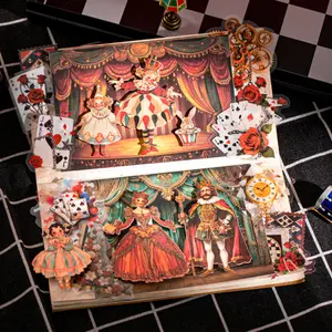 6 sets, 1 set 15 hard card sticker packs featuring clown, animals, theatre, circus themes, vintage style, paper, self adhesive, DIY planner decoration, scrapbook stationery sticker packs