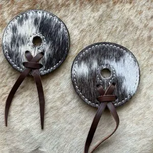 Pair Hair On Cowhide Leather Western Bit Guards 3” Diameter Size