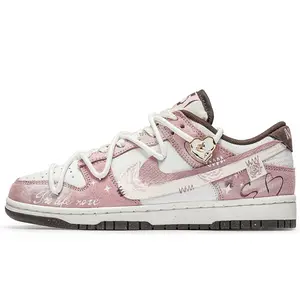 Nike Dunk Low Custom Sneakers for Women: Vintage Rose Graffiti Design with Slip-Resistant Sole Trending Shoes, House White Official Shoes to Get / Maison Mihara