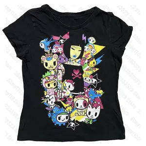 Kawaii Grils Printing T-shirts Retro Gothic Grunge Graphic Women Clothing Emo Girls Printing 2000s Summer Casual Women T-shirts Y2k Clothes Gothic Emo Girl Crop Top 2000s Emo Girls Aesthetic Crop Tops Short Sleeve Casual Slim Fashion Tees Anime