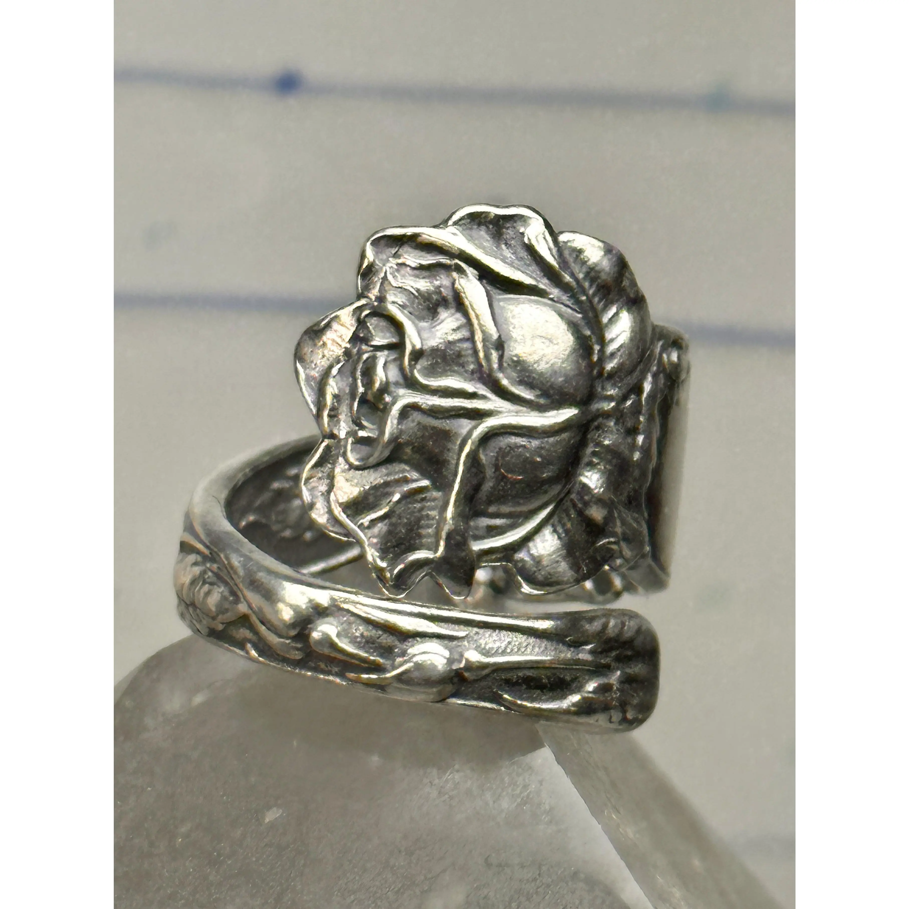 Rose Spoon ring large flower band size 7.25  sterling silver women girls