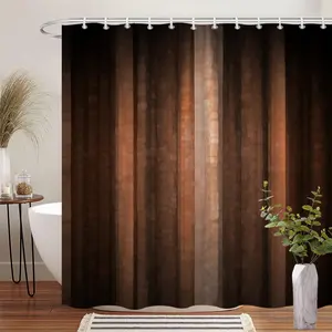 1Pc Elegant Brown Striped Shower Curtain Polyester Fabric Bathroom Decor Tub Divider Hanging Curtain 70.8x70.8 Inch with 12 Hooks for Modern Home Decor