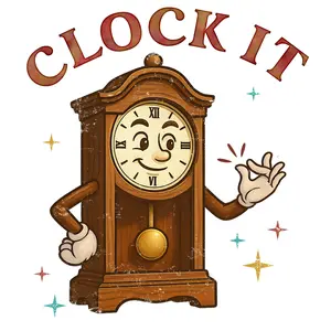 CLOCK IT DTF TRANSFER - Vintage Wooden Clock Design for T-Shirt Printing