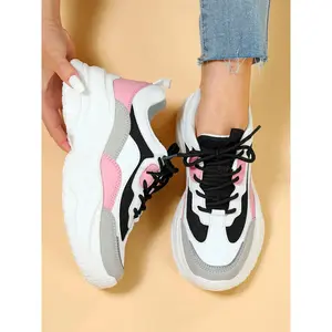 Women's Colorblock Patchwork Lace Up Low Top Sneakers, Casual Comfortable Sports Shoes for Daily Wear, Students and Outdoor Sports