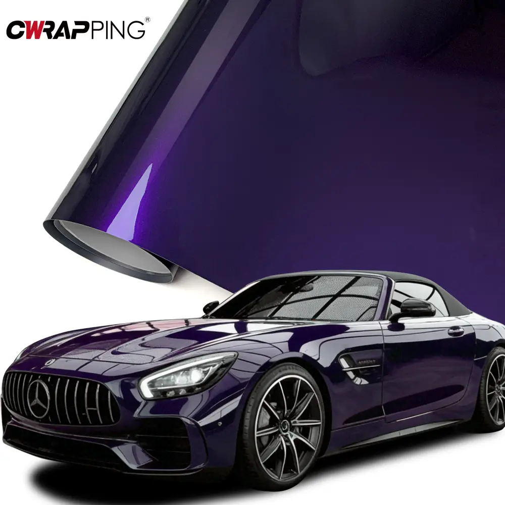 Glossy Automotive Vinyl for Motorcycle Shiny Metal Midnight Purple Car Wrap Vinyl Self-adhesive PET Waterproof Car Wrapping Film