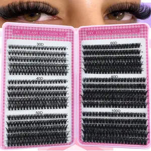 30D/40D/50D/60D/80D/100D, high-capacity false eyelashes, cluster-style false eyelashes, D-shaped curling, natural appearance, thick and curled, suitable for various eye shapes, soft and comfortable, available in various lengths.