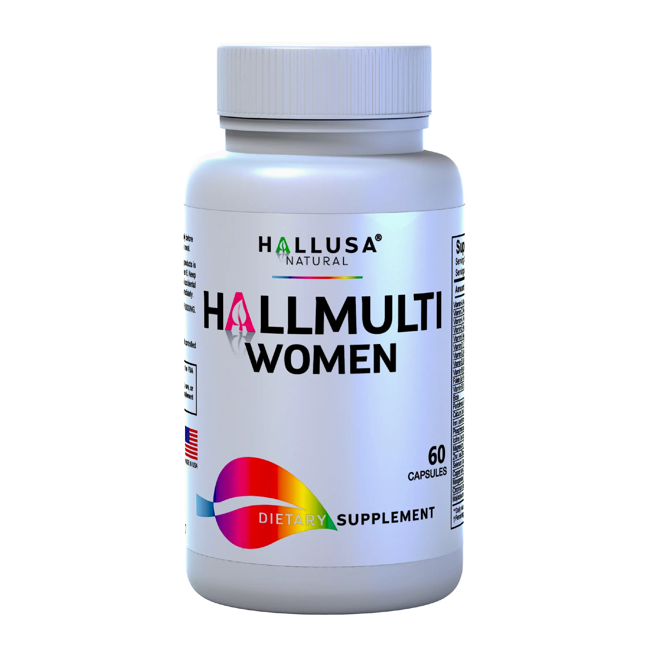 HALLUSA NATURAL HALLMULTI Women's Daily Food Supplement Tablets (60 Tabs) - Daily Vitamins with Vitamin A, C, D, E, Biotin, Iron, Zinc for Natural Wellness Boost & Women's Health