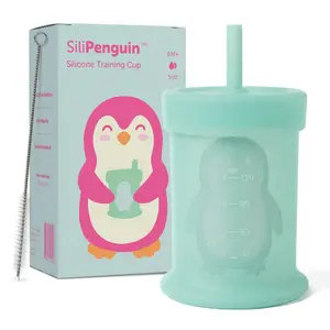 Silipint Silicone 5 oz Penguin Training Cup with Straw Lid